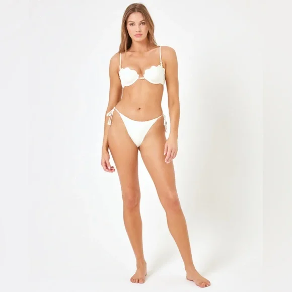 L*Space Lucia Bikini Bottom – Cream / Ivory – Adjustable Tie Sides - Picture 7 of 8